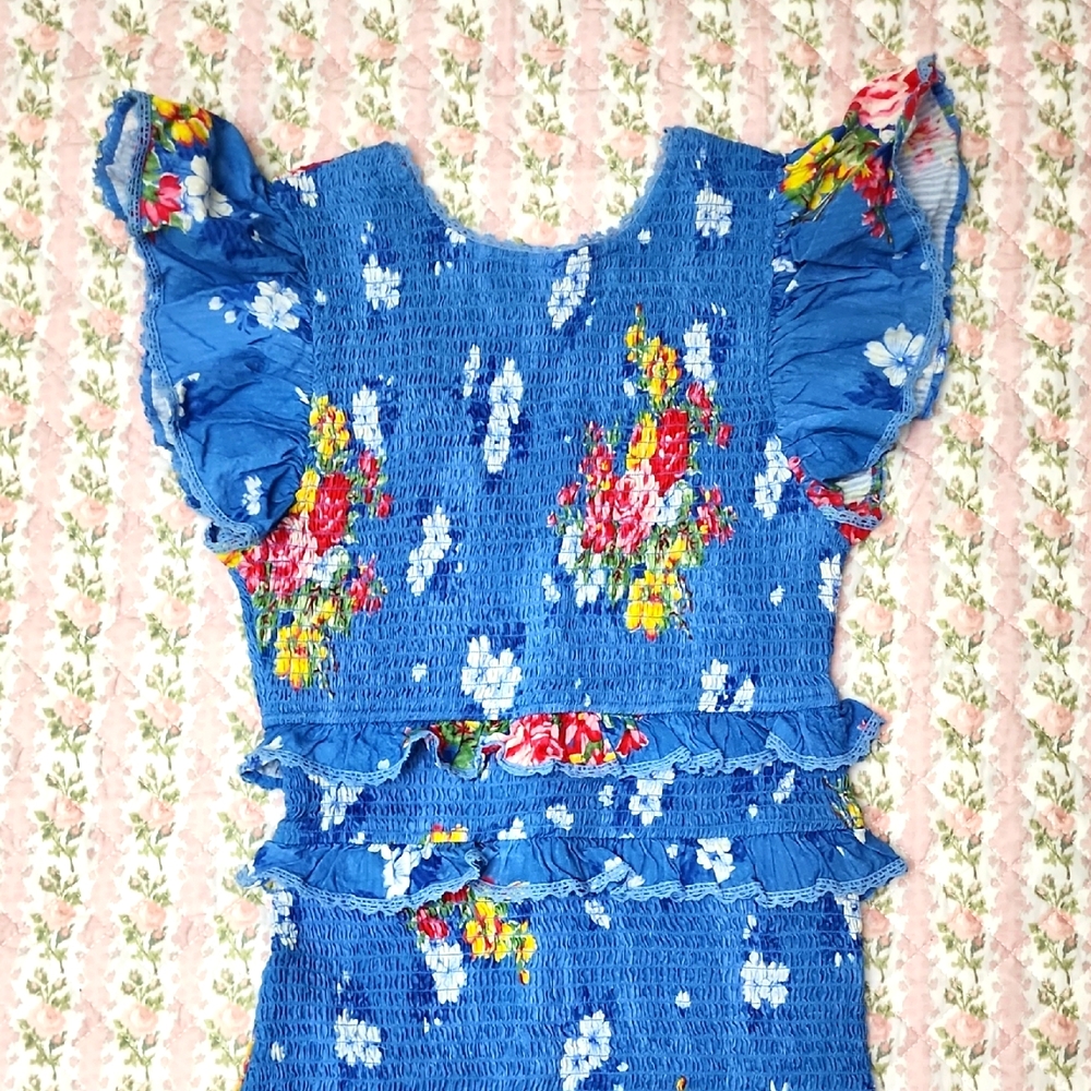 Loveshackfancy ๐ Sonora Smocked Floral Blue Ruffle Dress S - Picture 14 of 16